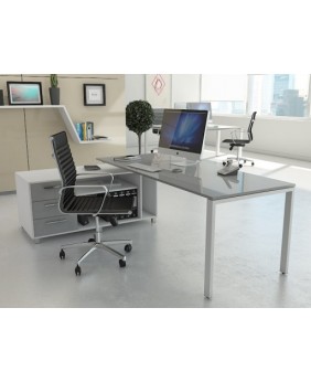 Mesa de oficina Ipop acabado alto brillo Luxe con mueble ala